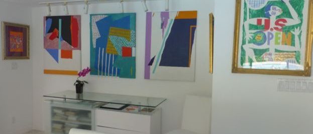 paintings in dining area
